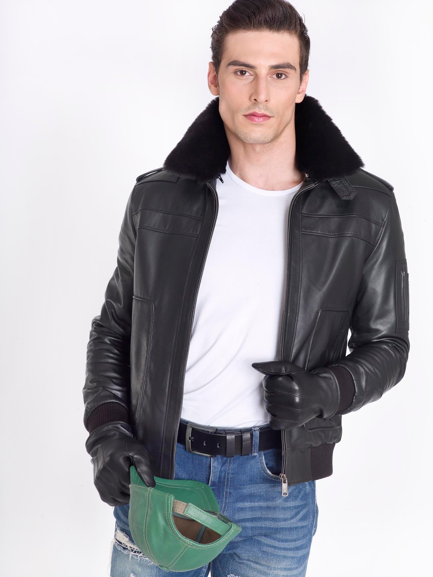 Siyah Gerçek Deri Pilot Mont