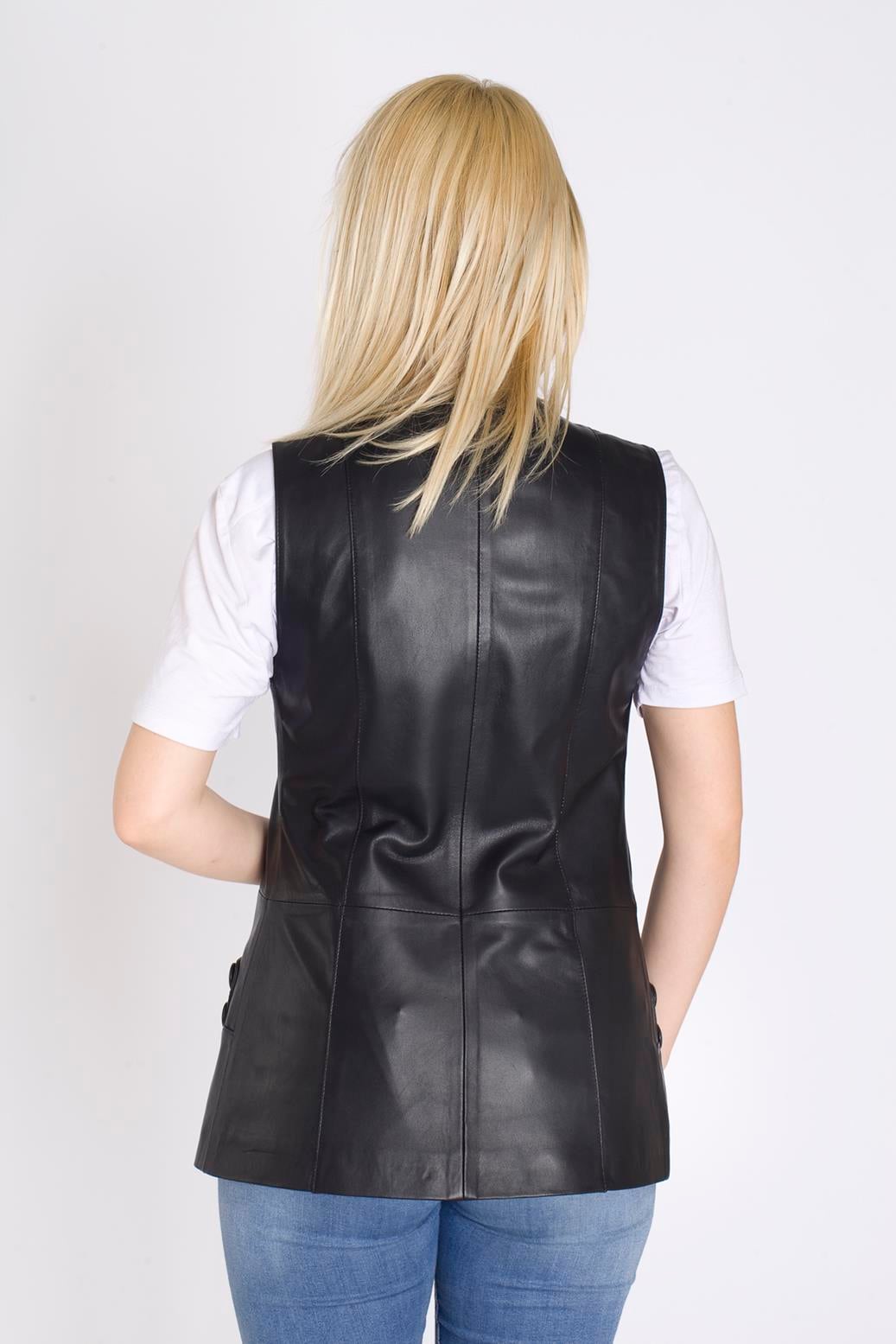 Siyah Kadın Deri Yelek