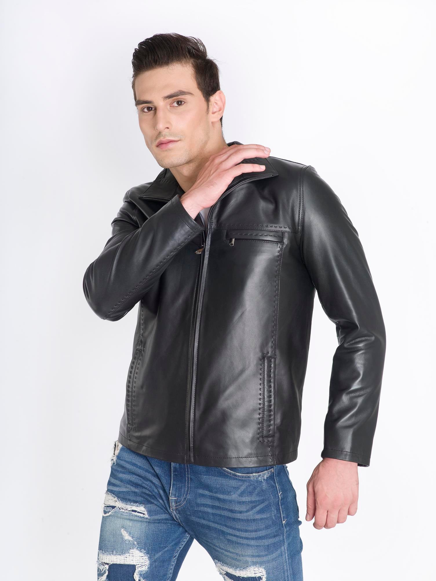 Siyah Klasik Gerçek Deri Mont