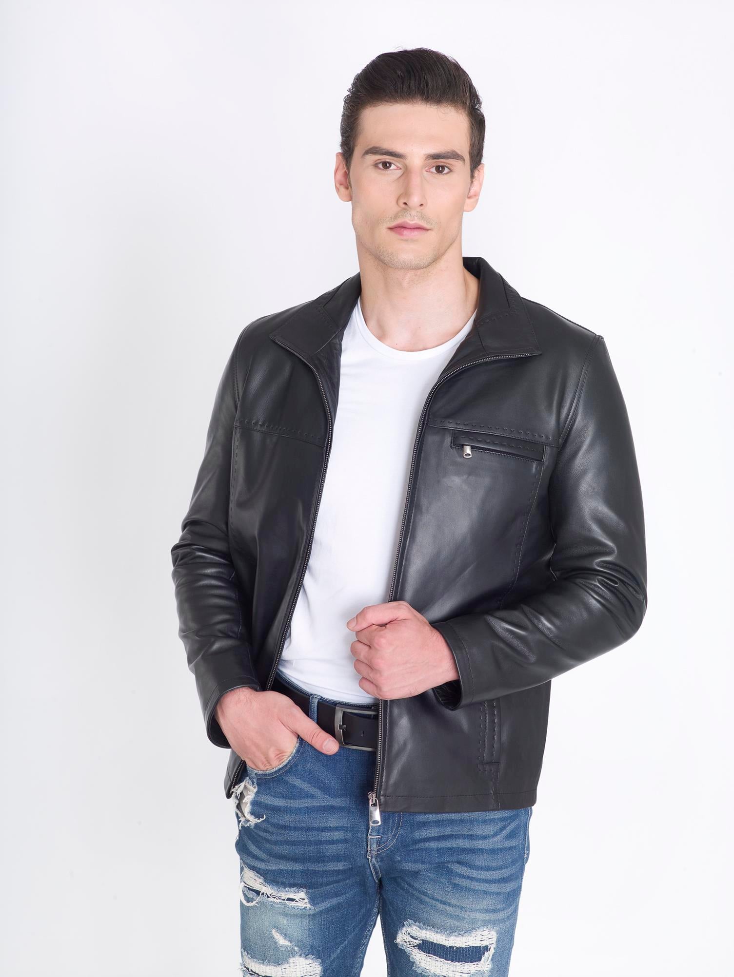 Siyah Klasik Gerçek Deri Mont