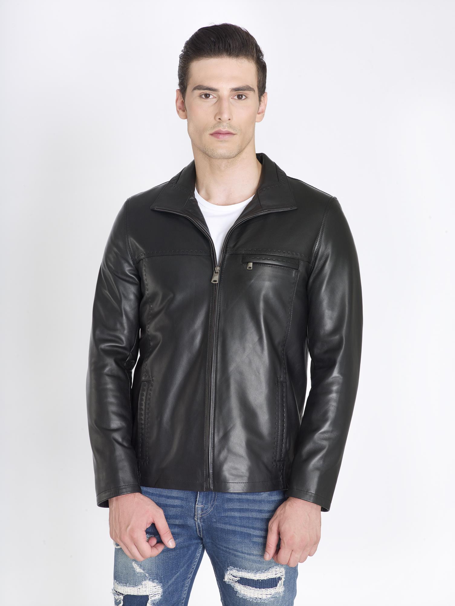 Siyah Klasik Gerçek Deri Mont