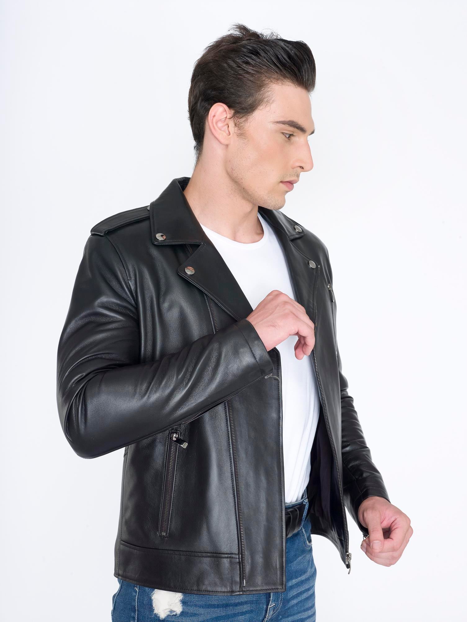 Siyah Motorcu Hakiki Deri Mont