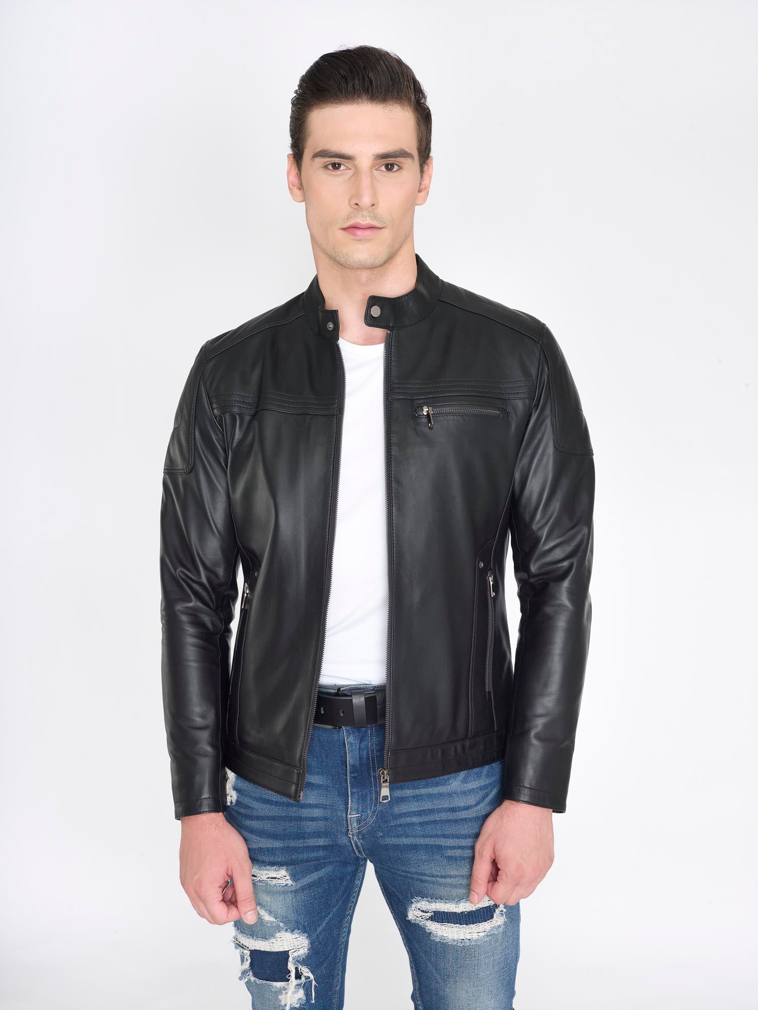 Slim Fit Dik Yaka Gerçek Deri Mont