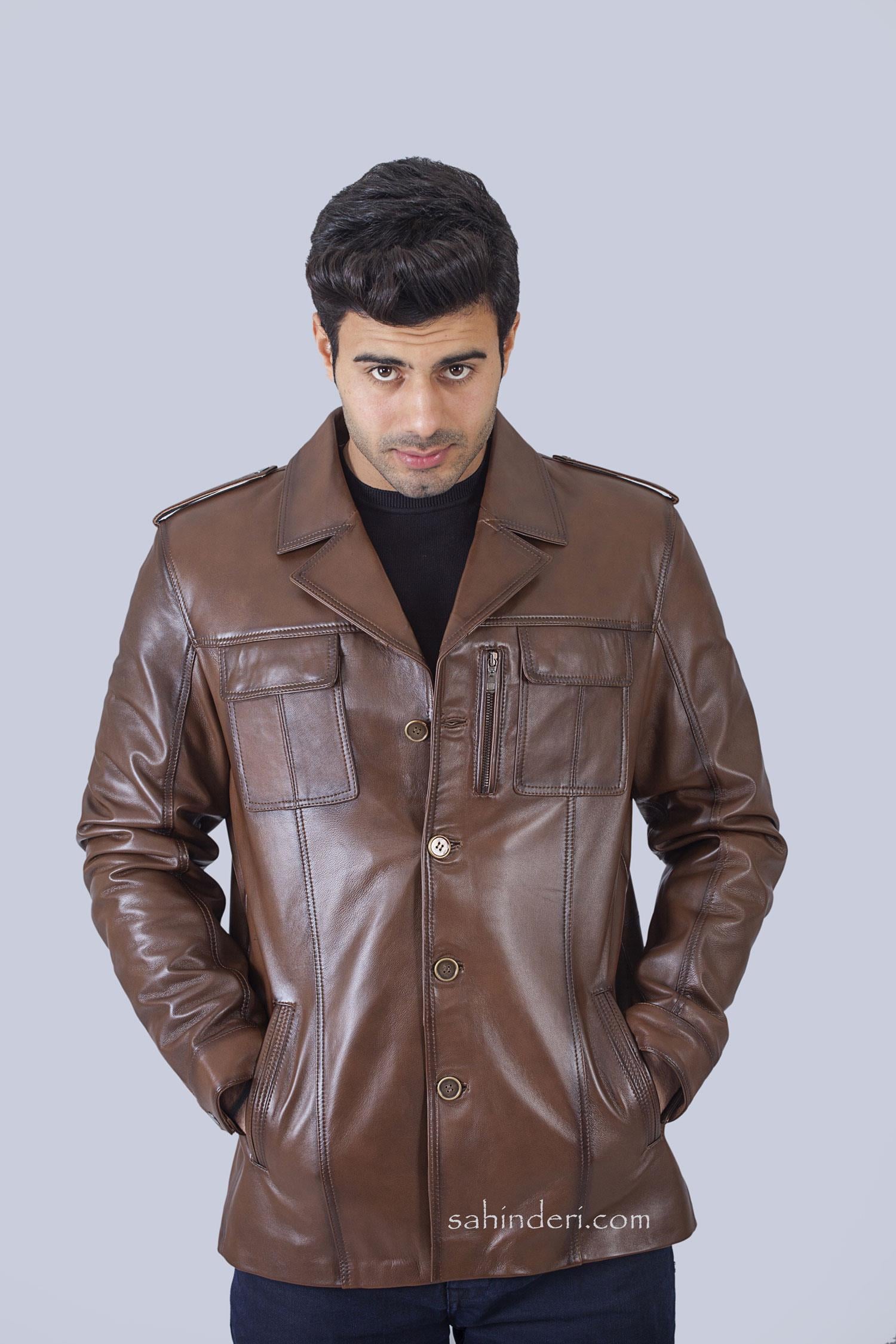 Spor Siyah Safari Deri Ceket