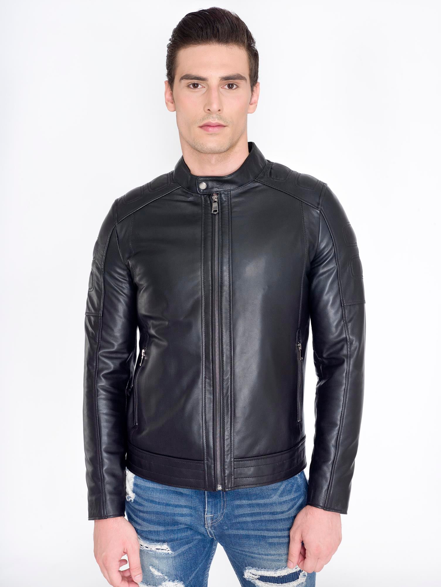 Spor Slim Fit Siyah Erkek Deri Mont