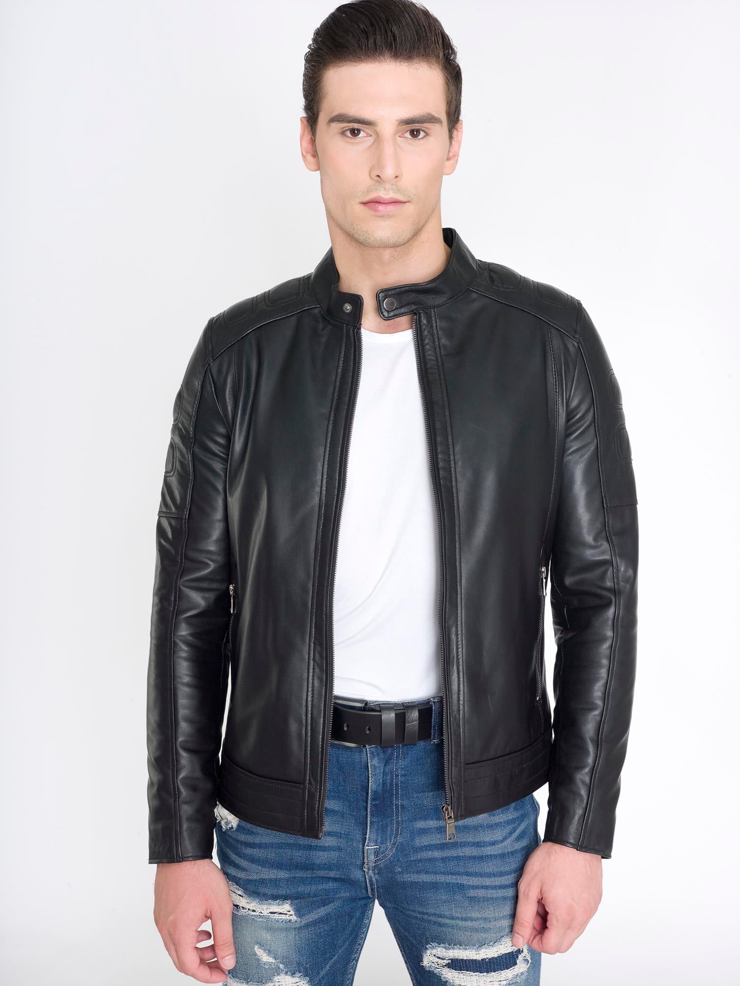Spor Slim Fit Siyah Erkek Deri Mont