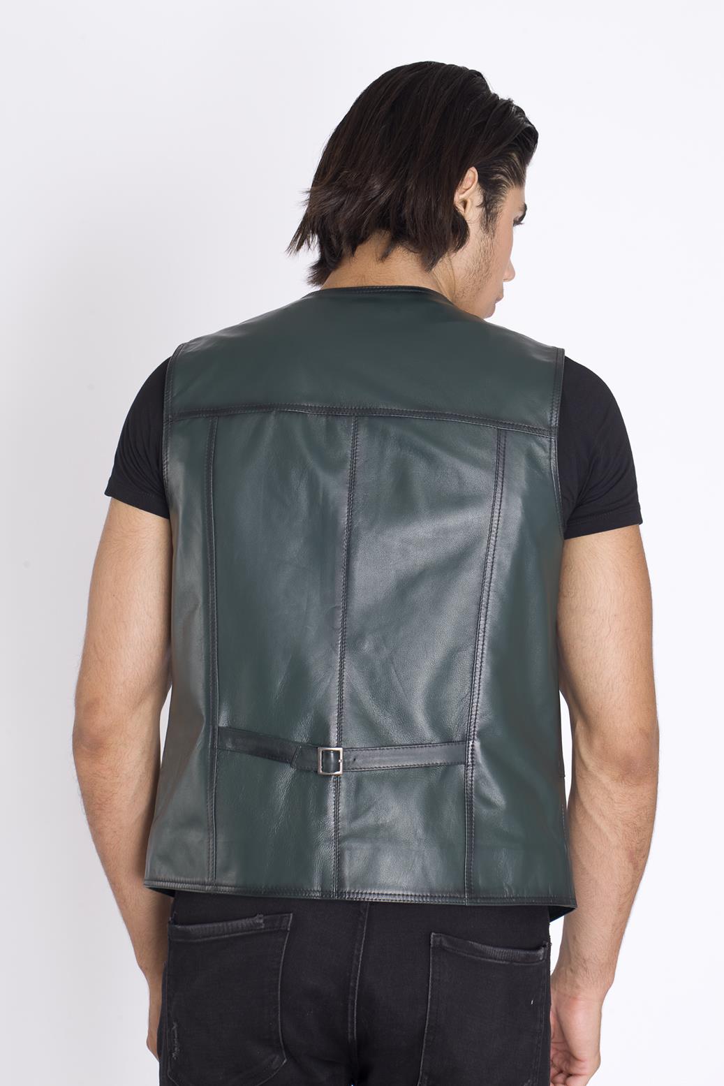 Spor Yeşil Deri Yelek