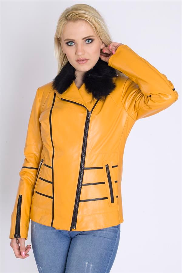 Bayan Kürklü Deri Mont