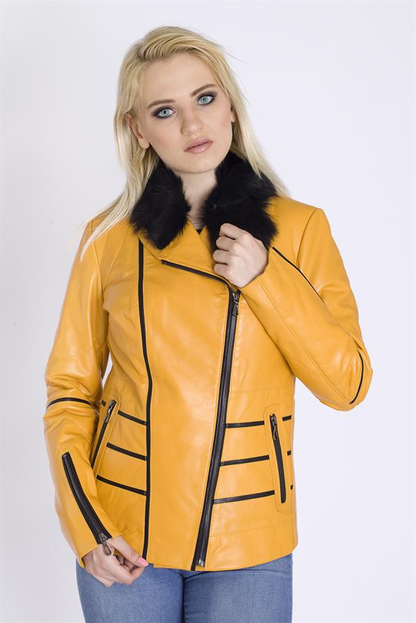 Bayan Kürklü Deri Mont