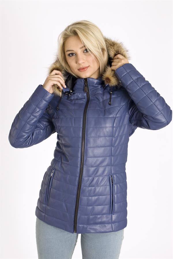 Bayan Mavi Hakiki Deri Mont