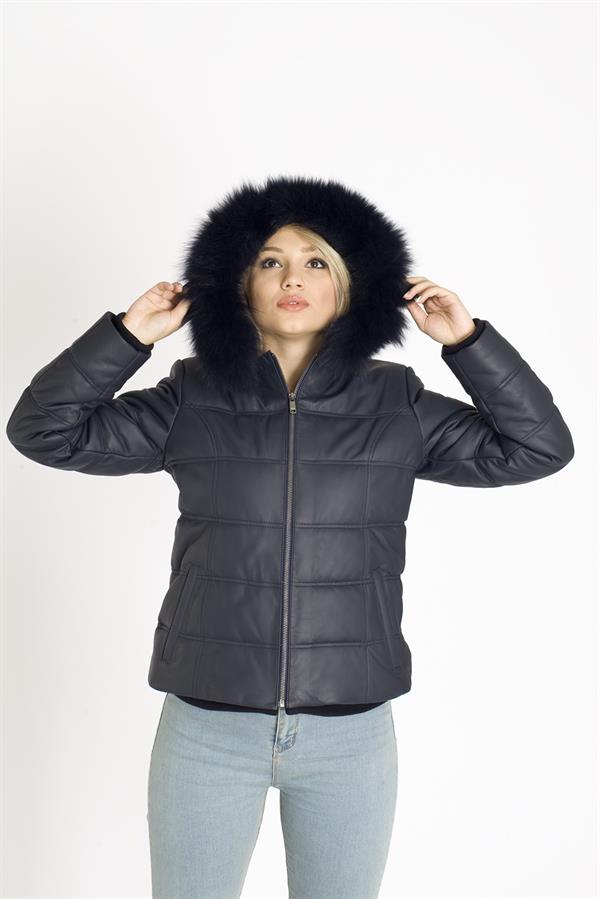 Bayan Şişme Kuzu Deri Mont