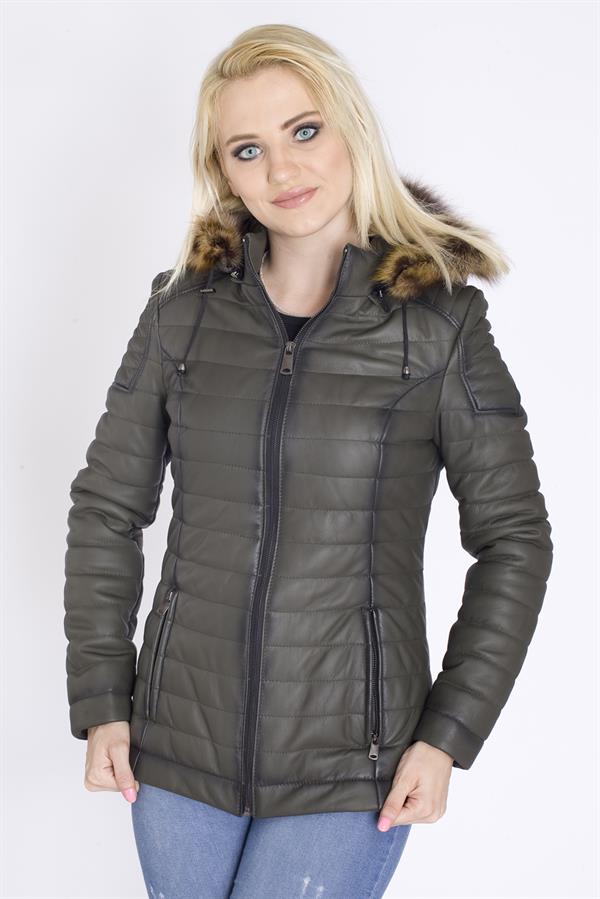 Bayan Şişme Orijinal Deri Mont