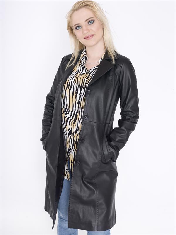 Bayan Siyah Deri Trençkot