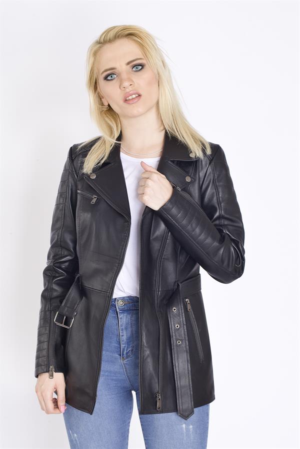 Bayan Spor Uzun Orijinal Deri Mont