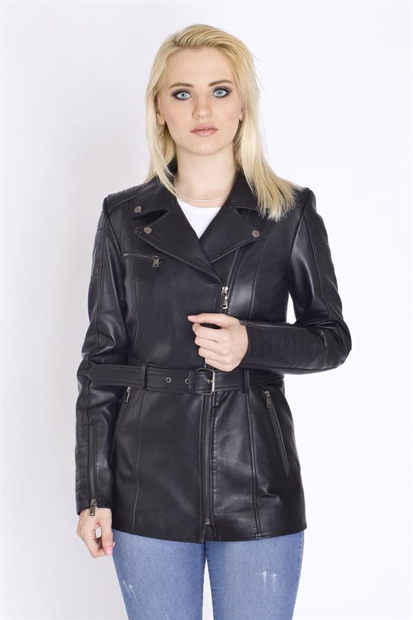 Bayan Spor Uzun Orijinal Deri Mont