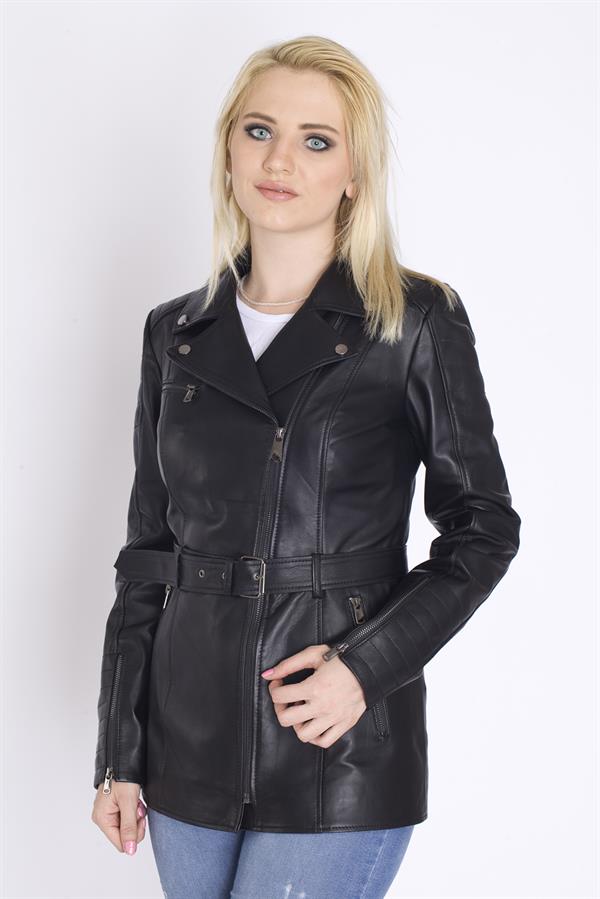 Bayan Spor Uzun Orijinal Deri Mont