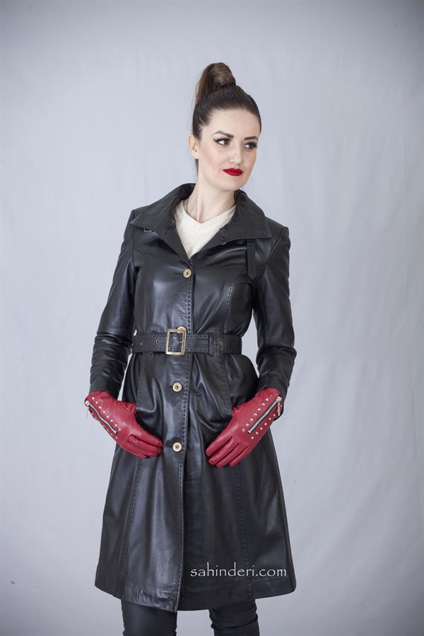 Bayan Uzun Hakiki Deri Mont