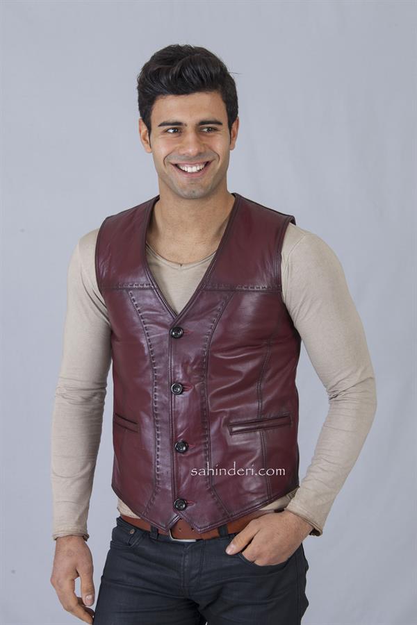 Bordo Erkek Deri Yelek