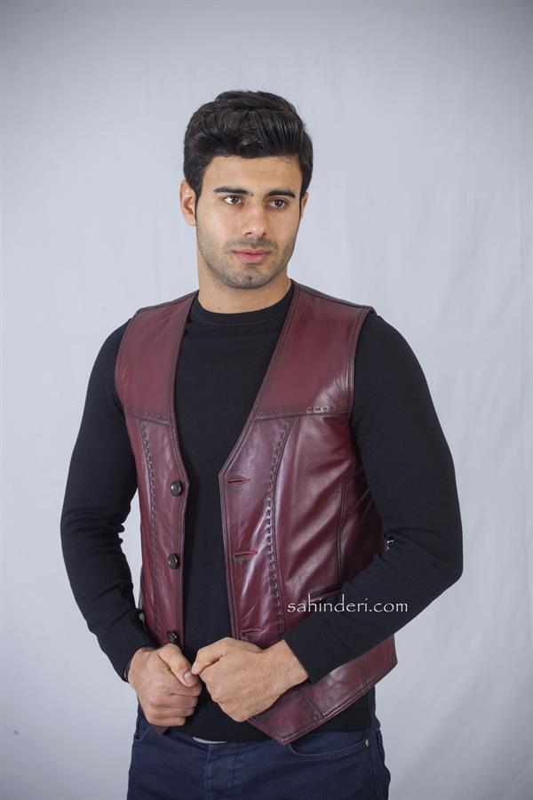 Bordo Erkek Deri Yelek