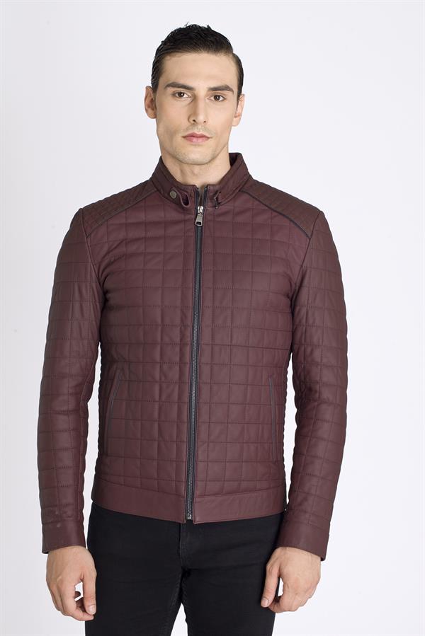 Bordo Erkek Spor Kuzu Deri Mont