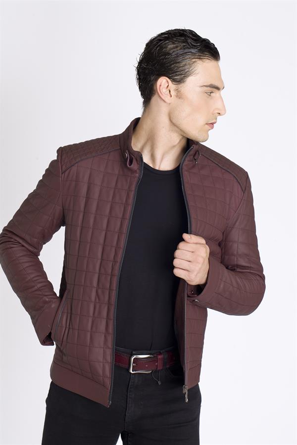 Bordo Erkek Spor Kuzu Deri Mont