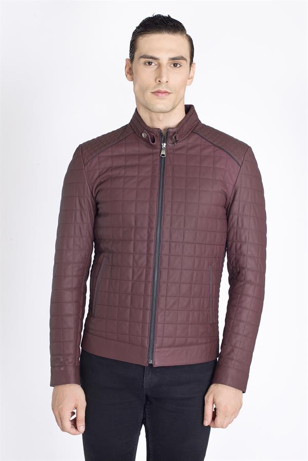 Bordo Erkek Spor Kuzu Deri Mont