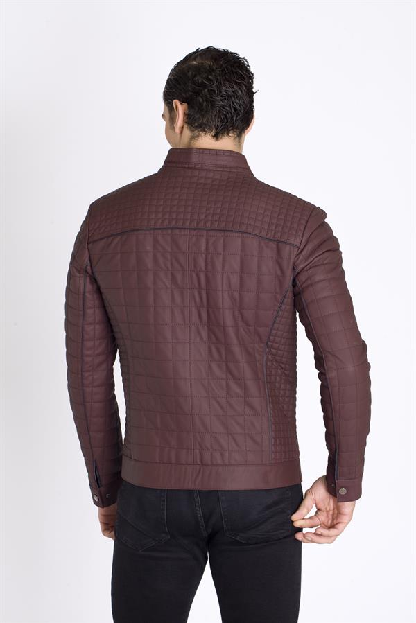 Bordo Erkek Spor Kuzu Deri Mont