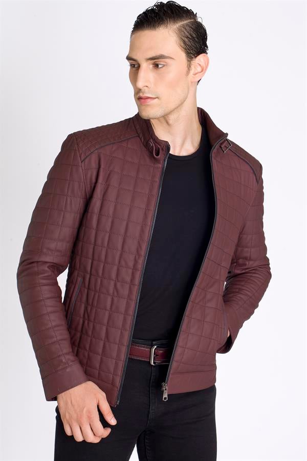 Bordo Erkek Spor Kuzu Deri Mont
