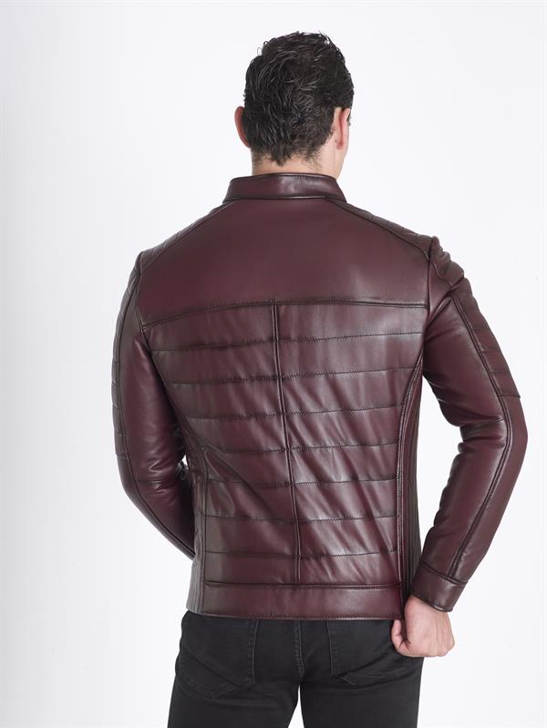 Bordo Erkek Spor Şişme Gerçek Deri Mont