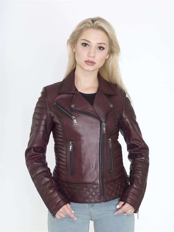 Bordo Motorcu Gerçek Deri Mont