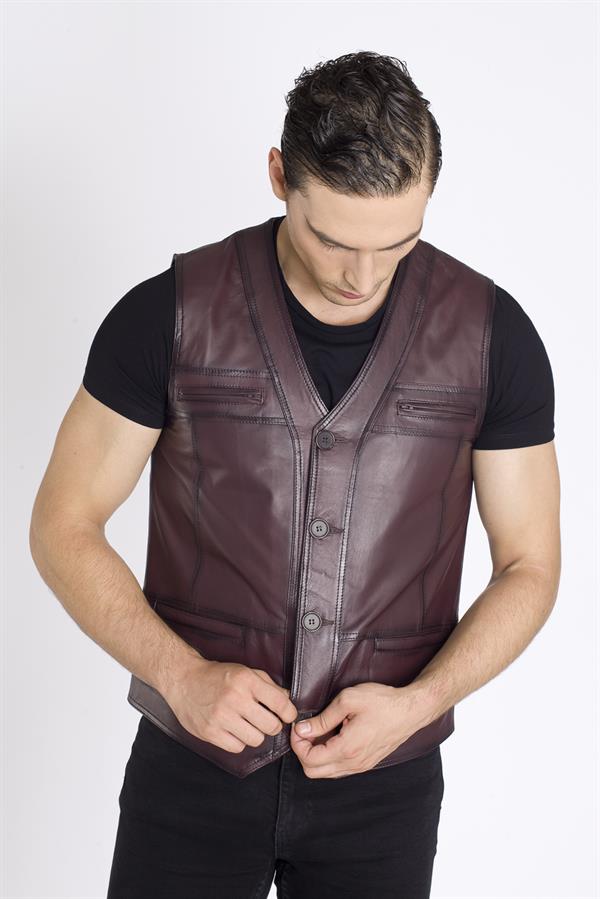 Bordo Rengi Spor Deri Yelek