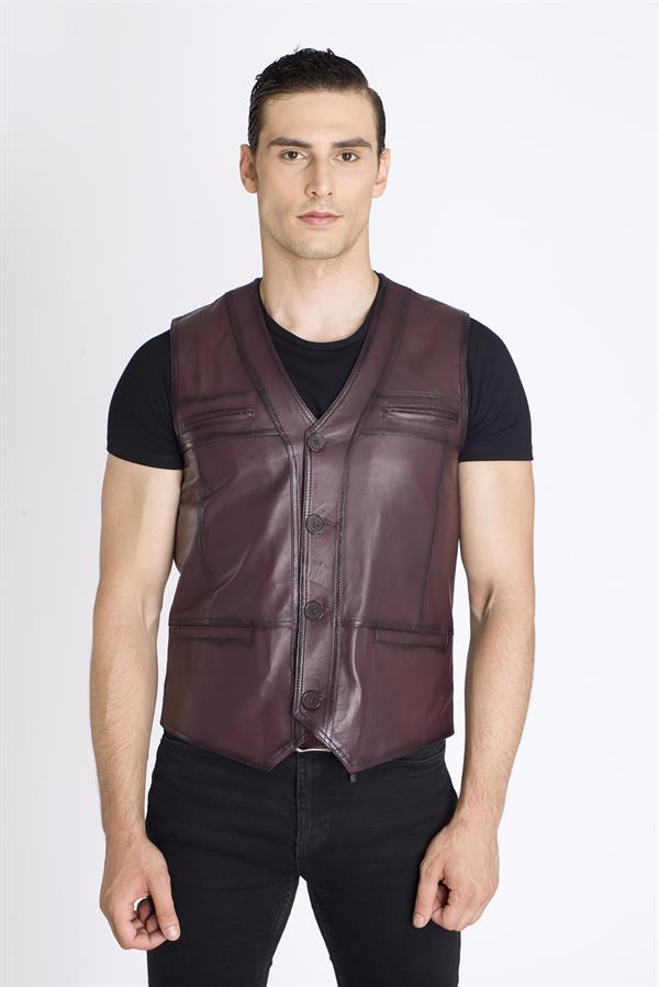 Bordo Rengi Spor Deri Yelek