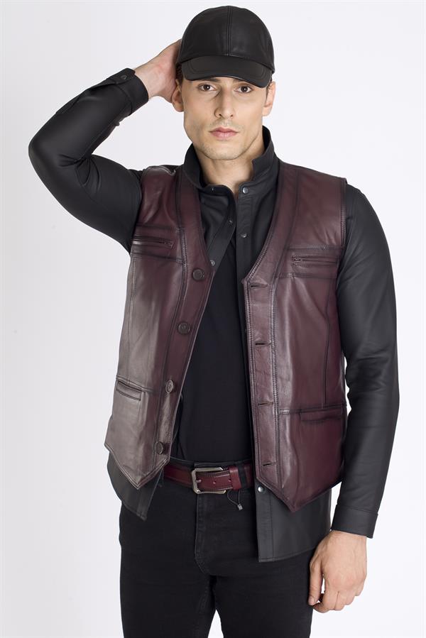 Bordo Rengi Spor Deri Yelek