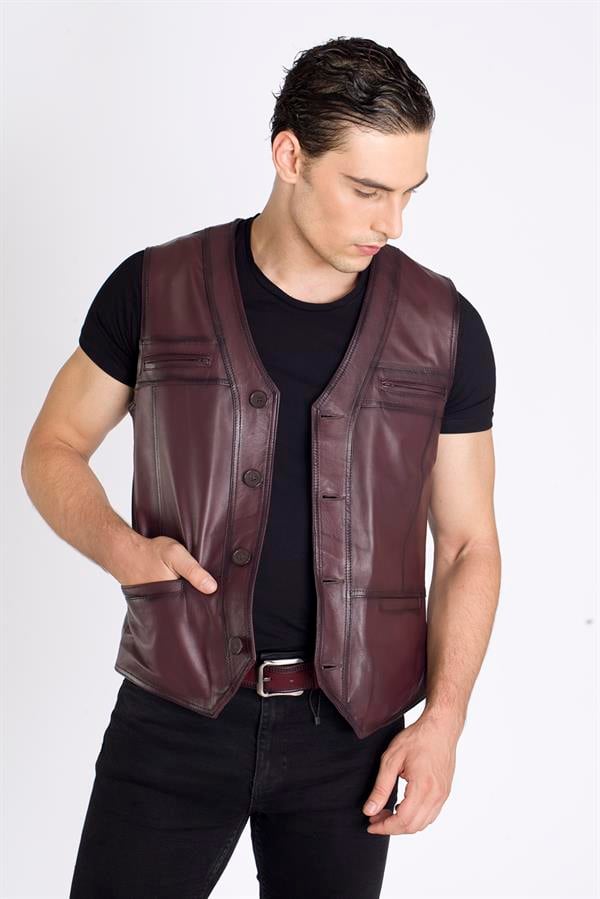 Bordo Rengi Spor Deri Yelek