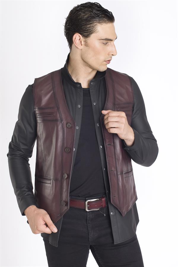 Bordo Rengi Spor Deri Yelek