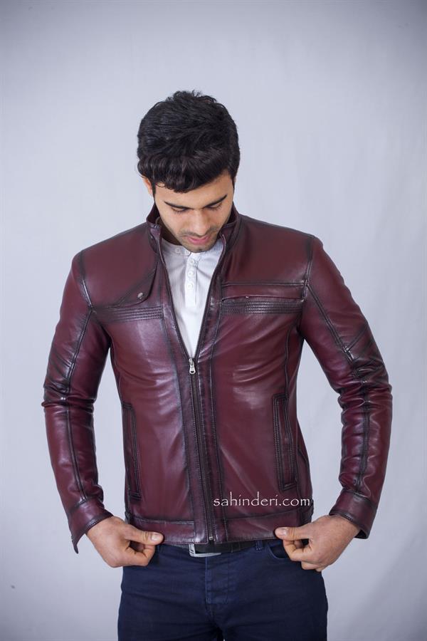 Bordo Spor Gerçek Deri Mont