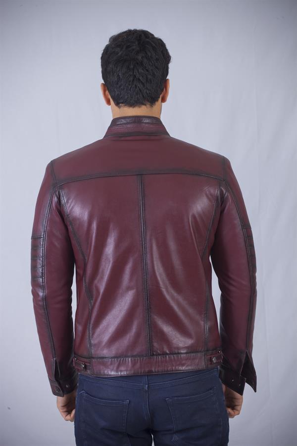 Bordo Spor Gerçek Deri Mont