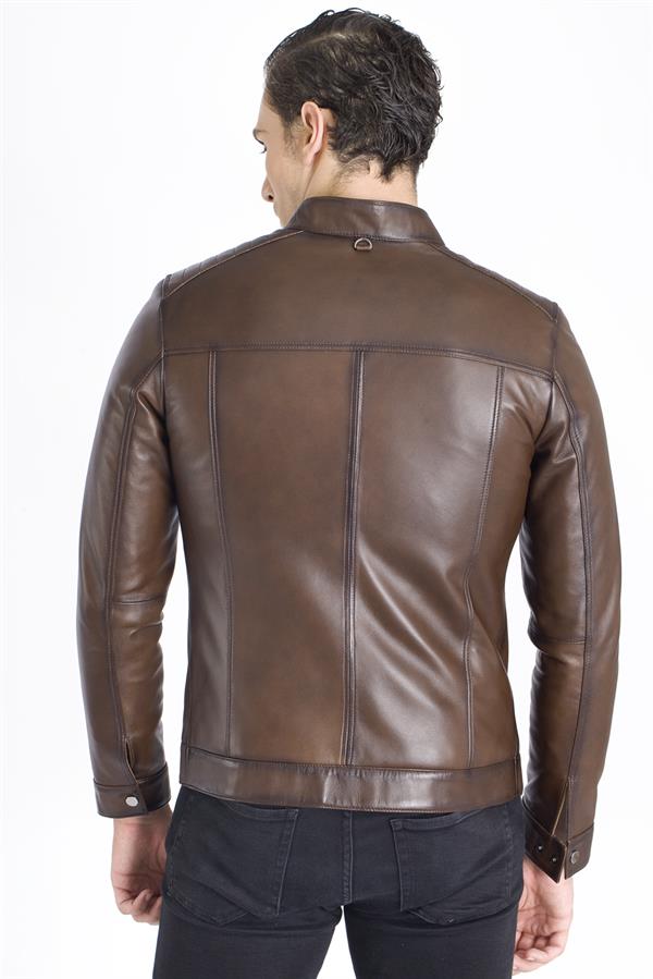 Dik Yaka Spor Deri Mont