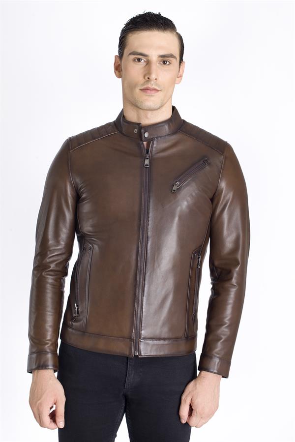 Dik Yaka Spor Deri Mont