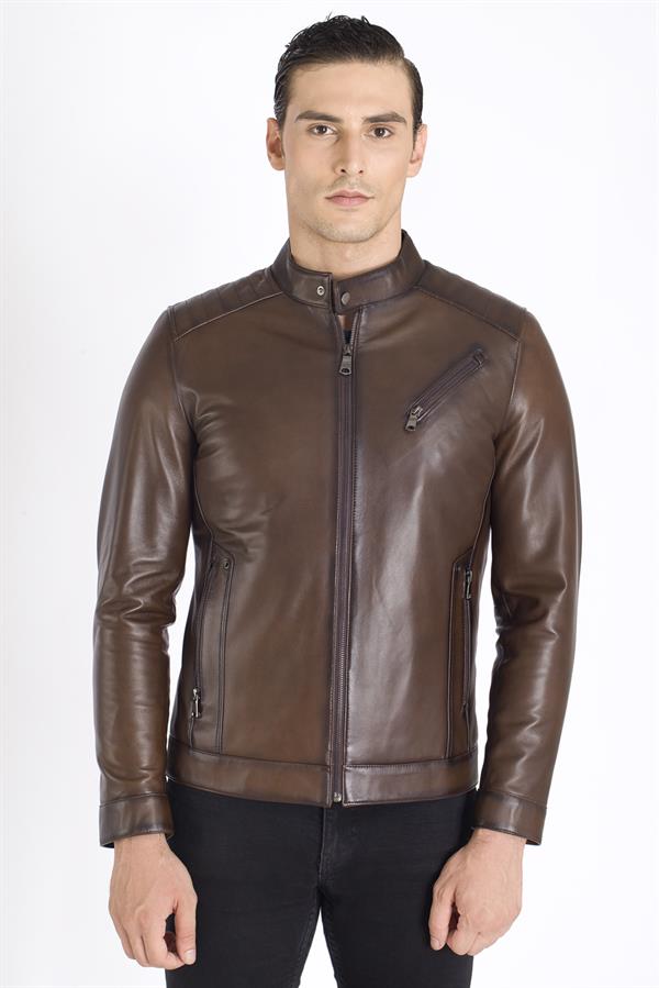 Dik Yaka Spor Deri Mont