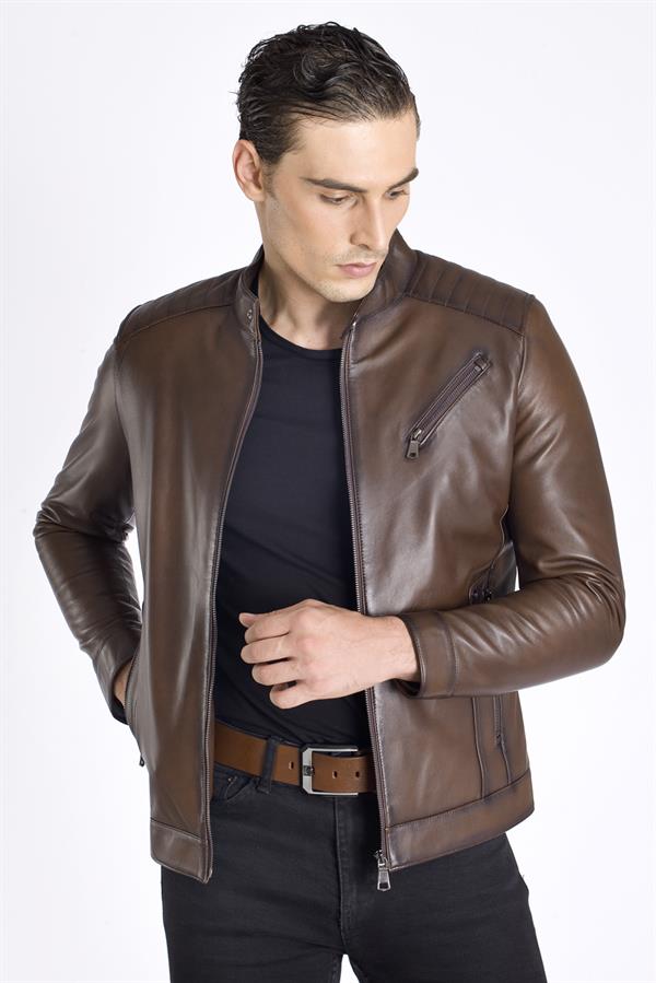 Dik Yaka Spor Deri Mont