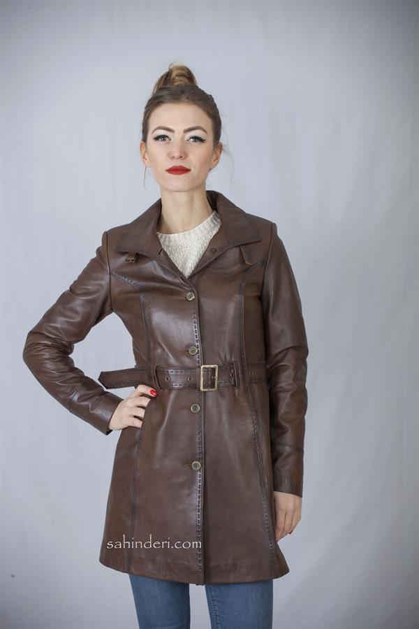 Düğmeli Bayan Deri Mont