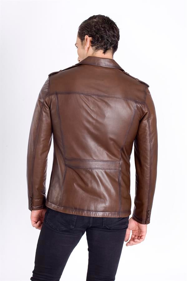 Erkek Apoletli Deri Ceket