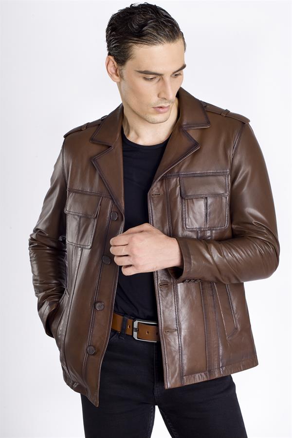Erkek Apoletli Deri Ceket
