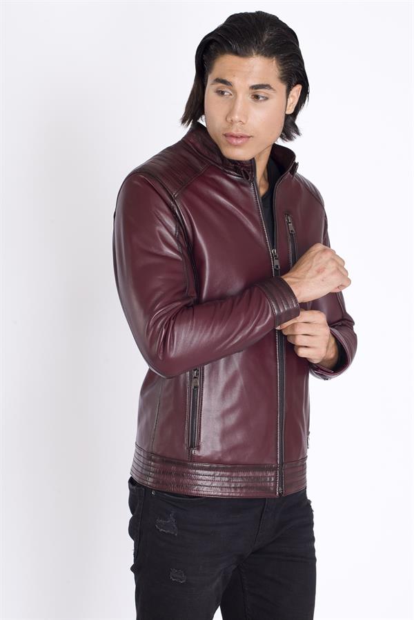 Erkek Bordo Hakiki Deri Mont