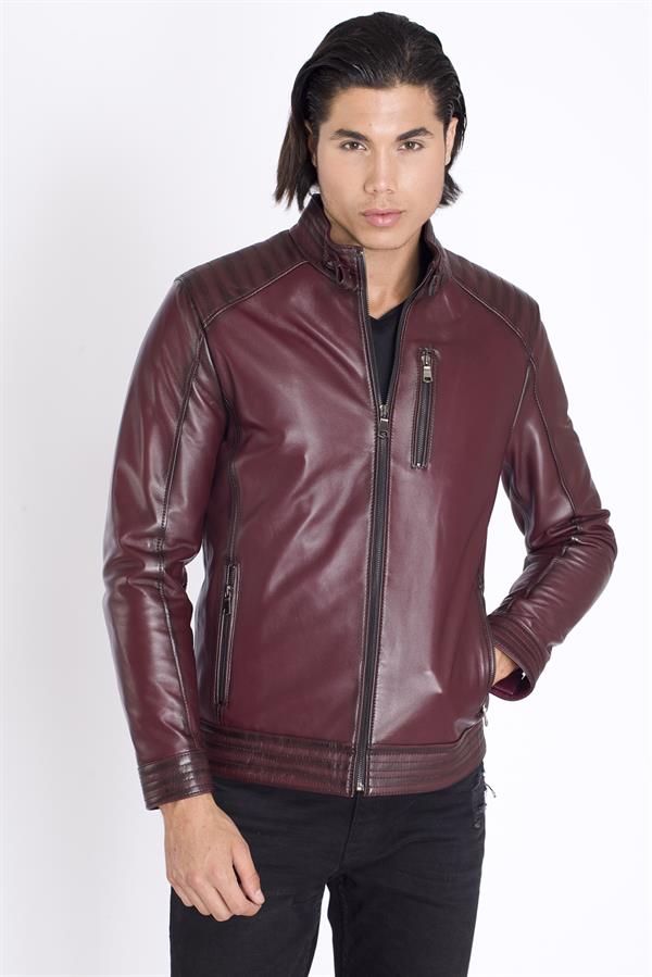 Erkek Bordo Hakiki Deri Mont