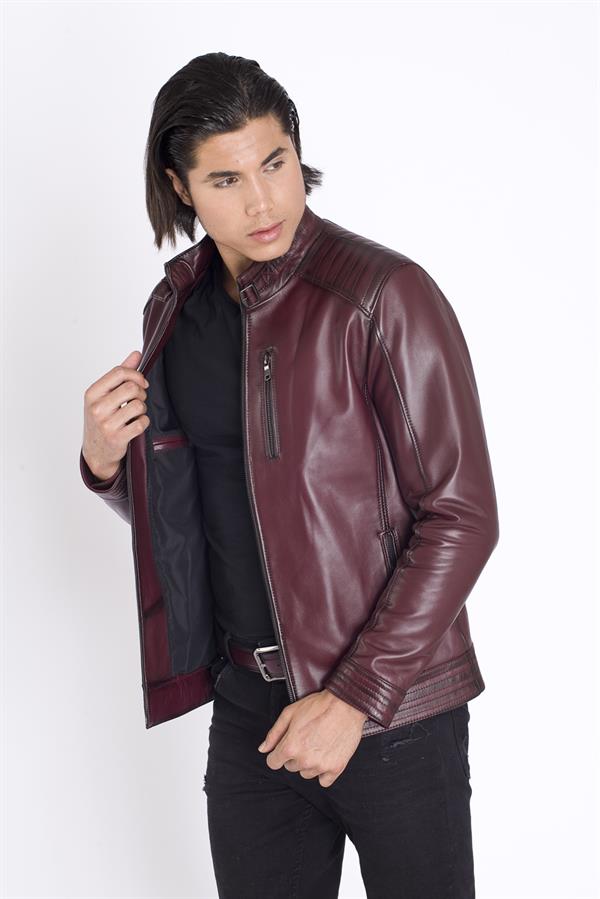 Erkek Bordo Hakiki Deri Mont