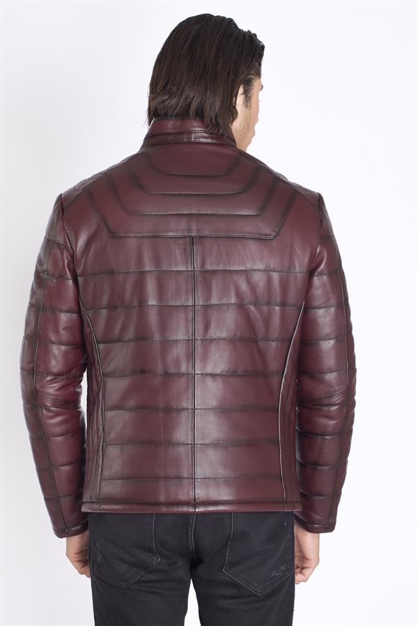 Erkek Bordo Kuzu Deri Mont