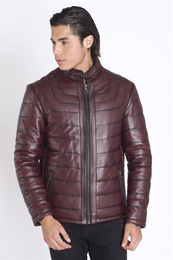 Erkek Bordo Kuzu Deri Mont