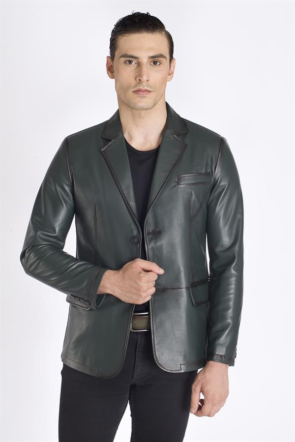 Erkek Düğmeli Gerçek Deri Ceket